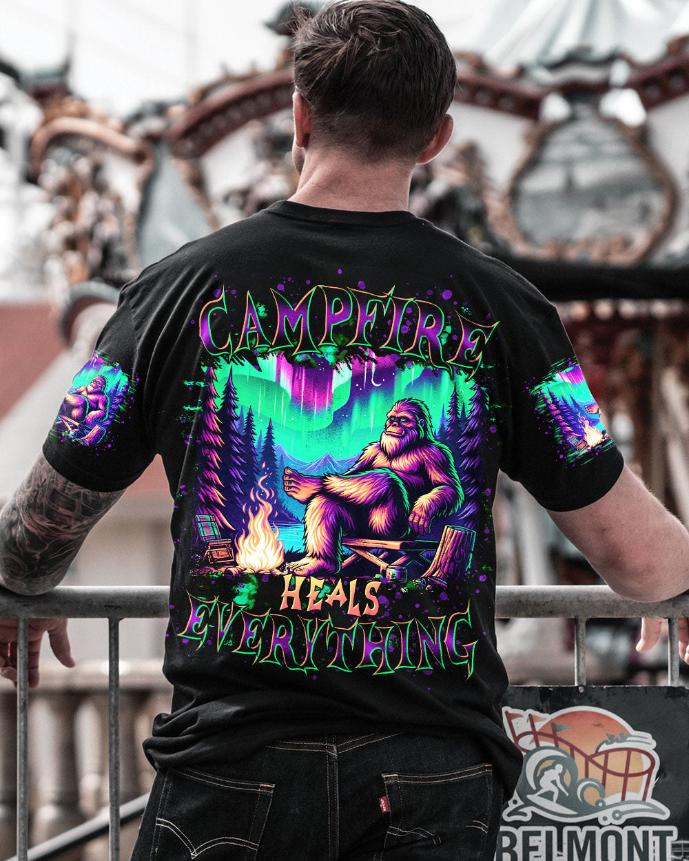 BLISSCORNERS CAMPFIRE HEALS EVERYTHING BIGFOOT ALL OVER PRINT