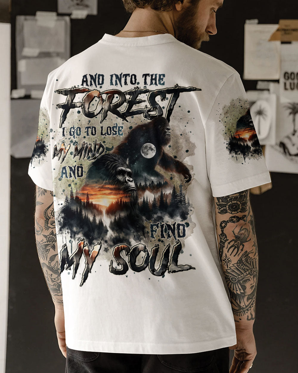 BLISSCORNERS AND INTO THE FOREST I GO BIGFOOT ALL OVER PRINT