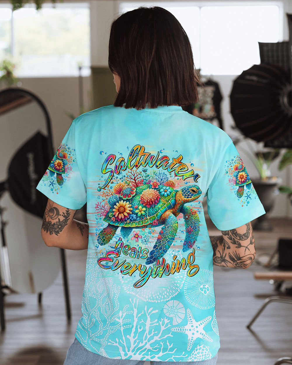 BLISSCORNERS SALTWATER HEALS EVERYTHING TURTLE ALL OVER PRINT