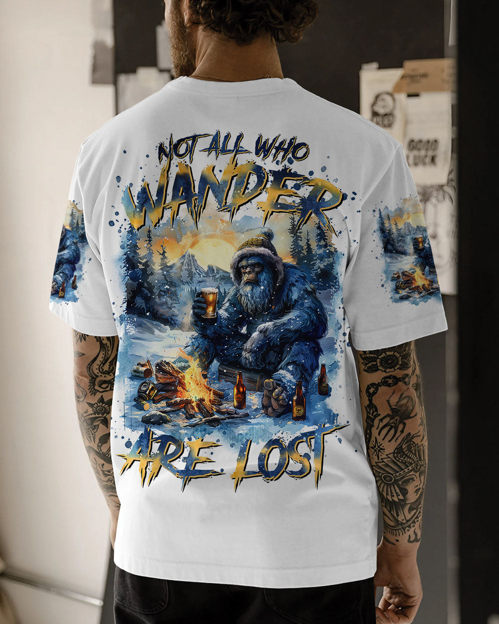 BLISSCORNERS NOT ALL WHO WANDER ARE LOST BIGFOOT ALL OVER PRINT