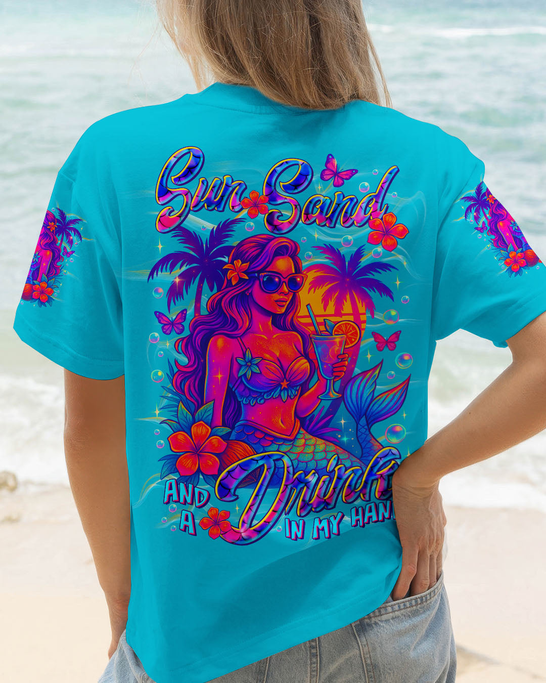 BLISSCORNERS SUN SAND AND A DRINK IN MY HAND MERMAID ALL OVER PRINT