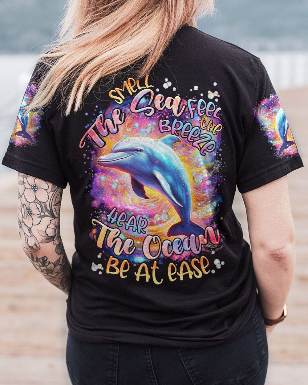 BLISSCORNERS SMELL THE SEA FEEL THE BREEZE DOLPHIN NEON ALL OVER PRINT