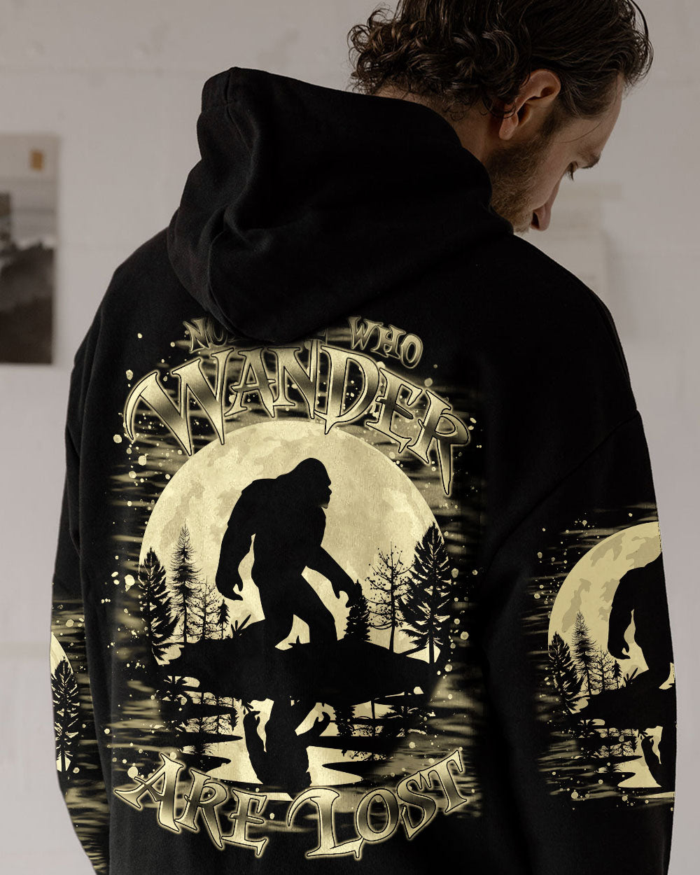 BLISSCORNERS NOT ALL WHO WANDER ARE LOST BIGFOOT MOON ALL OVER PRINT