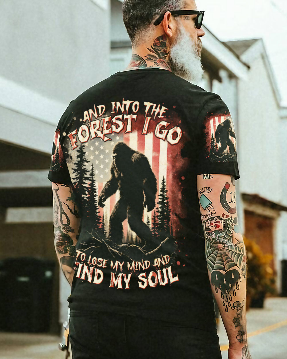 BLISSCORNERS AND INTO THE FOREST I GO BIGFOOT ALL OVER PRINT