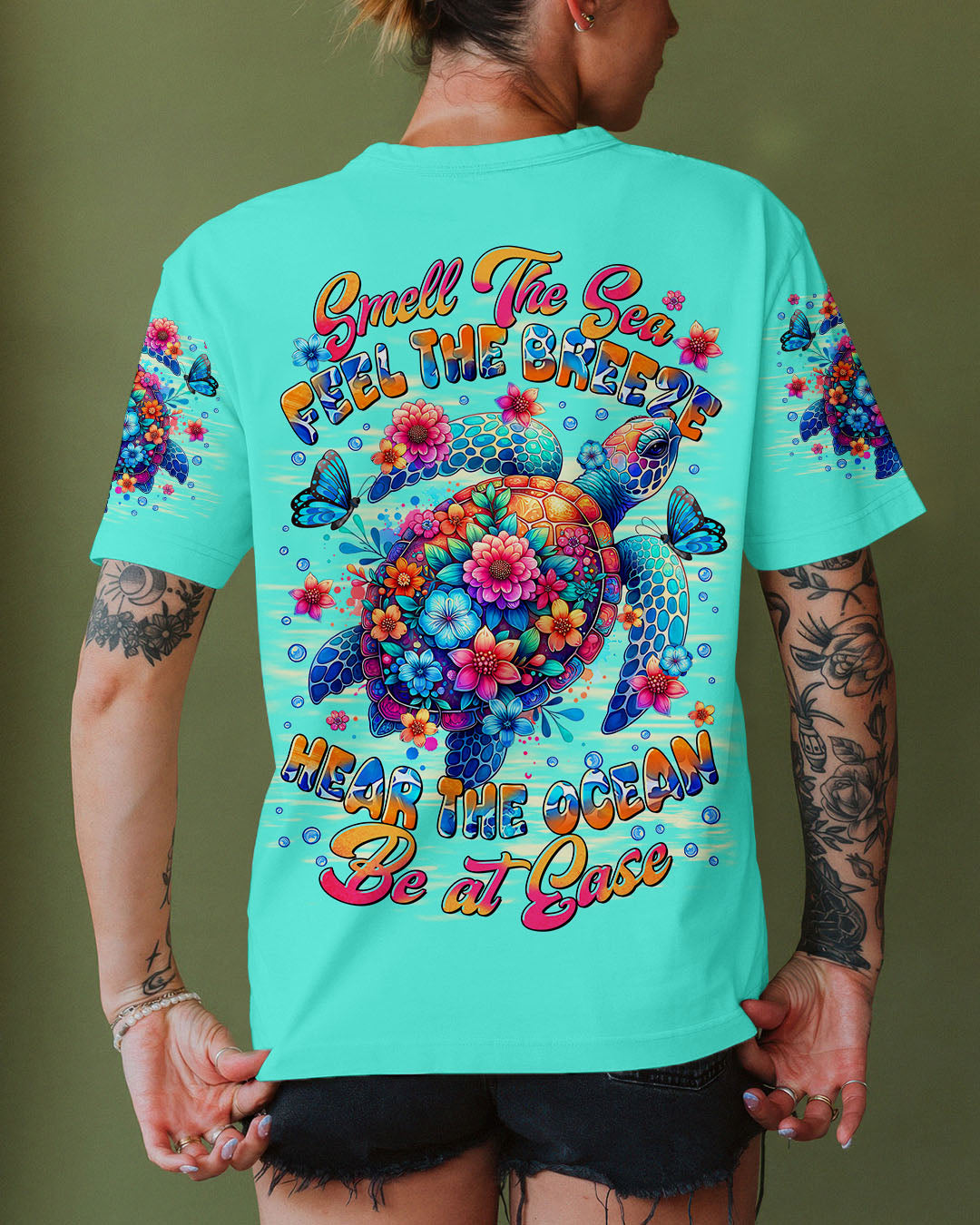 BLISSCORNERS SMELL THE SEA FEEL THE BREEZE TURTLE ALL OVER PRINT