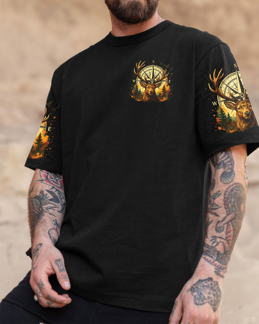 BLISSCORNERS NOT ALL WHO WANDER ARE LOST DEER COMPASSALL OVER PRINT