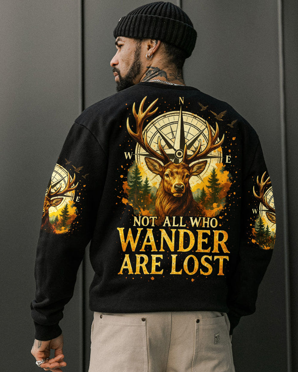 BLISSCORNERS NOT ALL WHO WANDER ARE LOST DEER COMPASS ALL OVER PRINT