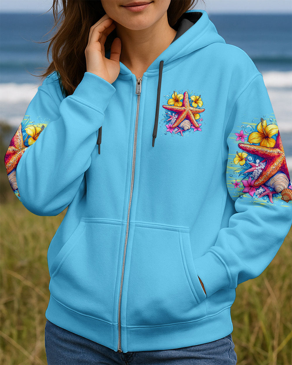 BLISSCORNERS SMELL THE SEA FEEL THE BREEZE STARFISHALL OVER PRINT