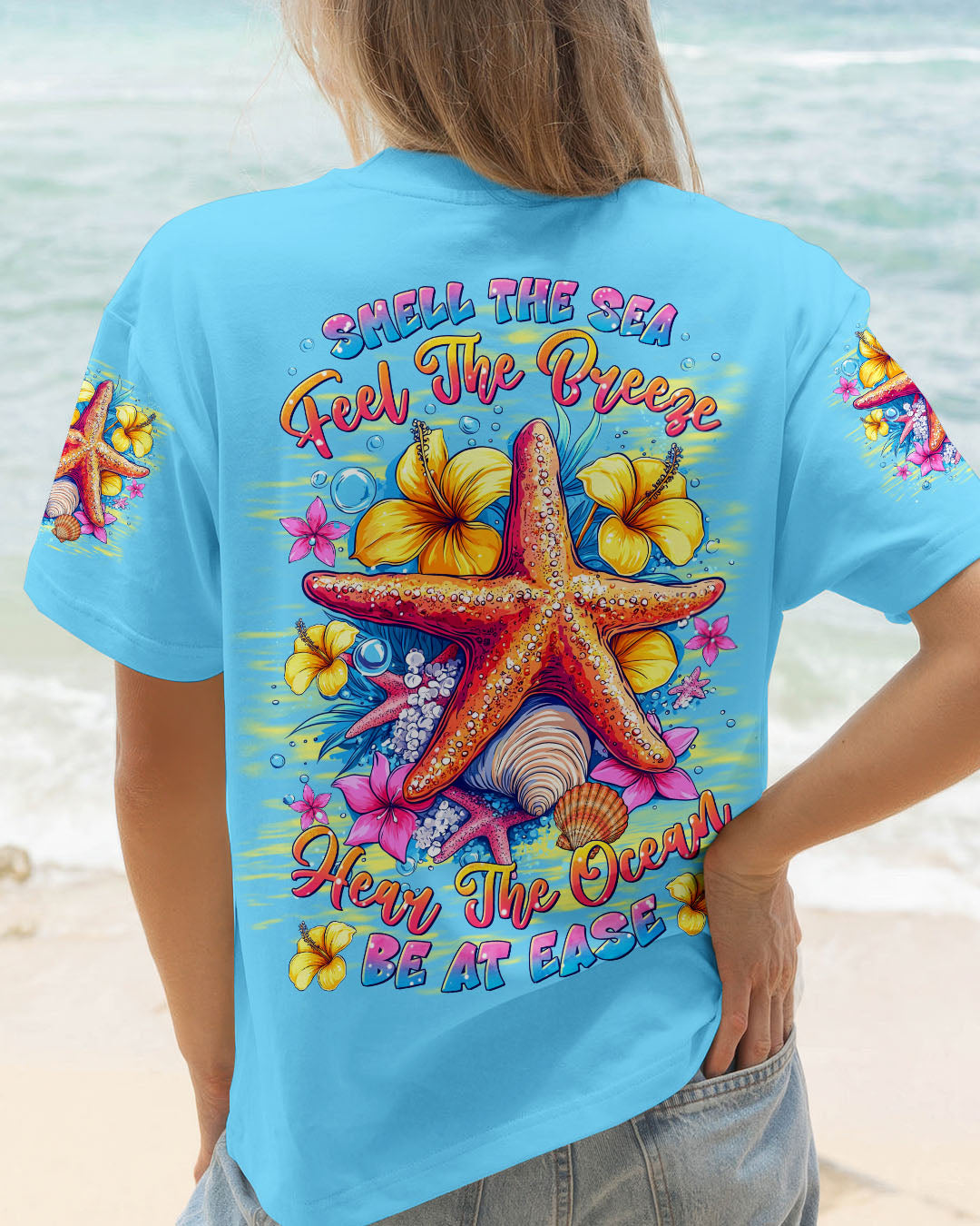 BLISSCORNERS SMELL THE SEA FEEL THE BREEZE STARFISHALL OVER PRINT