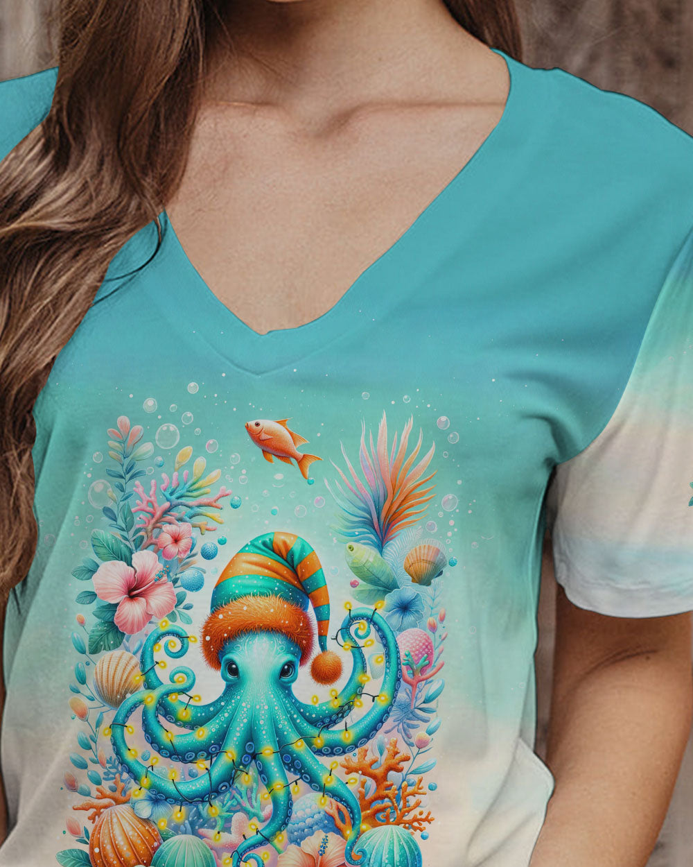 BLISSCORNERS SMELL THE SEA FEEL THE BREEZE OCTOPUS CHRISTMAS ALL OVER PRINT