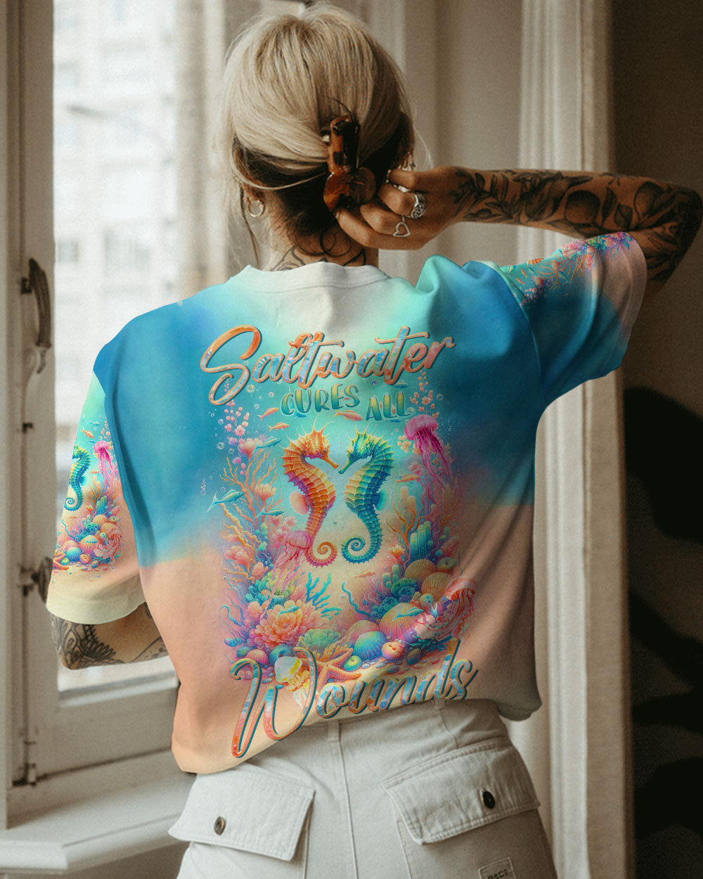 BLISSCORNERS SALTWATER CURES ALL WOUNDS SEAHORSE ALL OVER PRINT