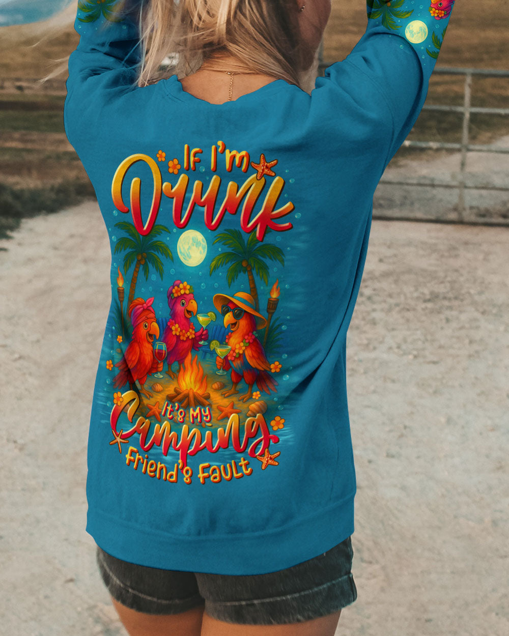 BLISSCORNERS IF I'M DRUNK IT'S MY CAMPING FRIEND'S FAULT PARROT ALL OVER PRINT