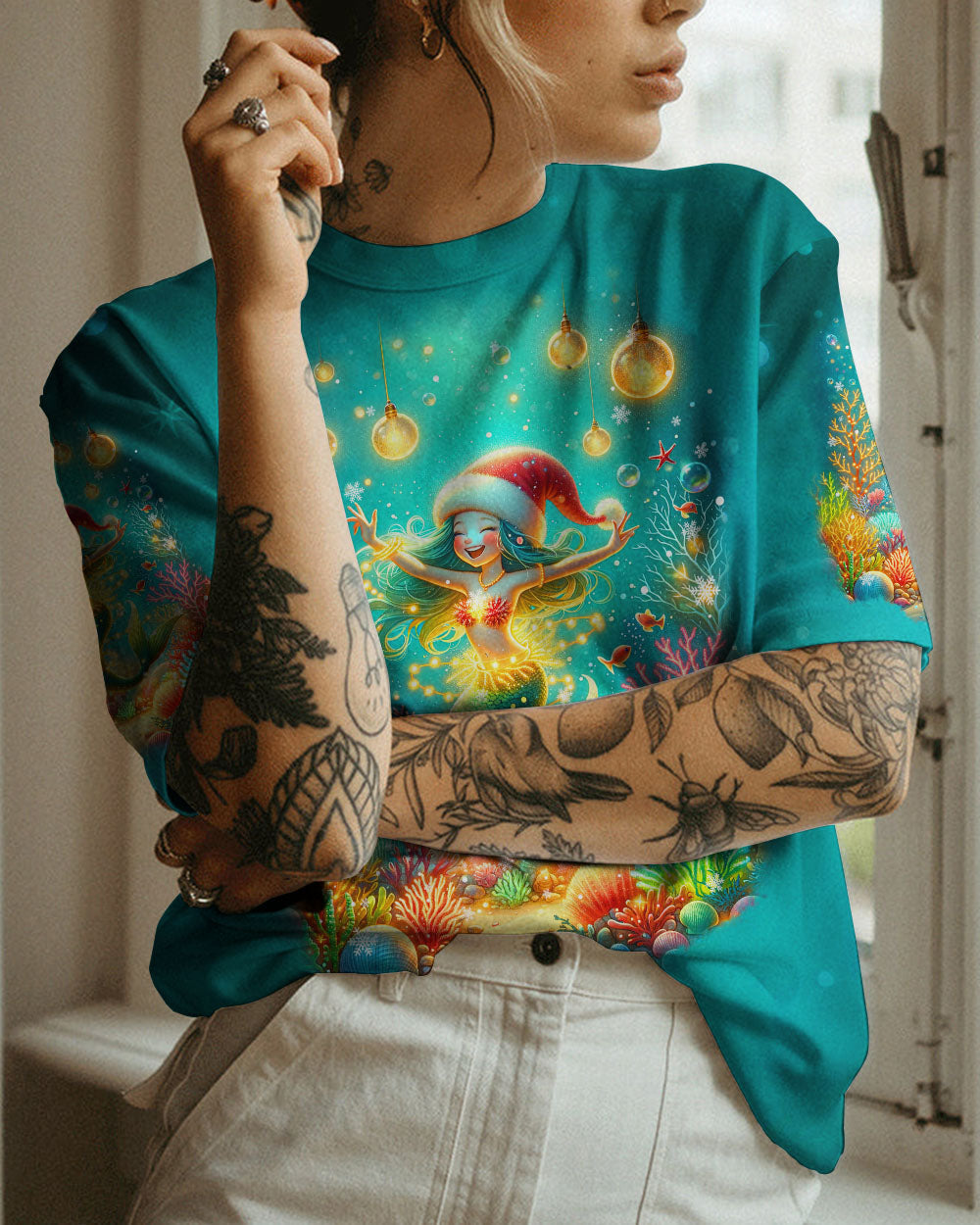 BLISSCORNERS HOLLY JOLLY MERMAID CHRISTMAS ALL OVER PRINT