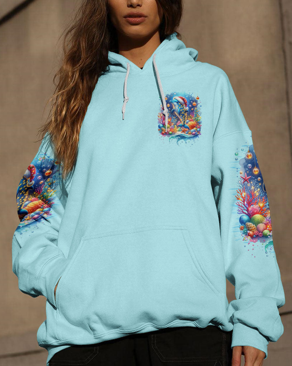 BLISSCORNERS SMELL THE SEA FEEL THE BREEZE DOLPHIN CHRISTMAS ALL OVER PRINT