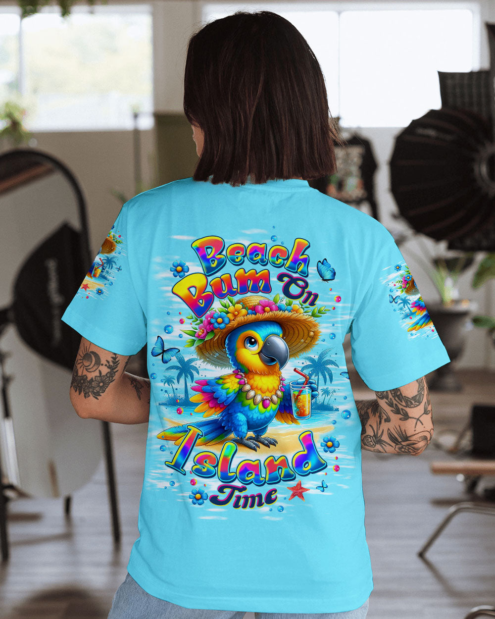BLISSCORNERS BEACH BUM ON ISLAND TIME PARROT ALL OVER PRINT