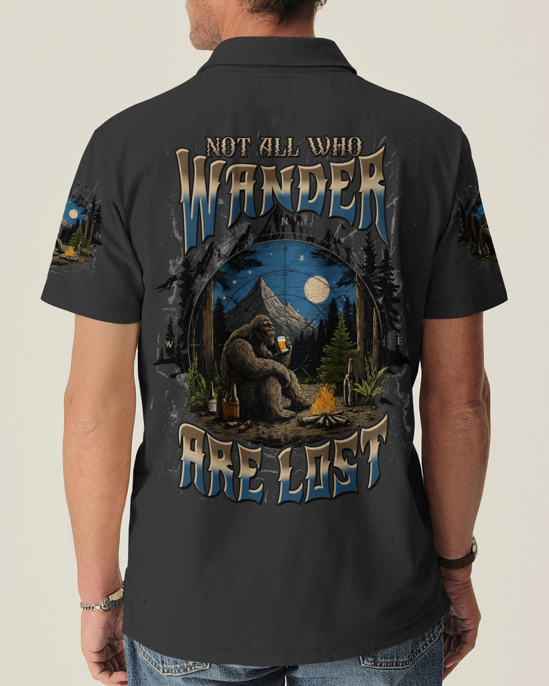 BLISSCORNERS NOT ALL WHO WANDER ARE LOST BIGFOOT COMPASS ALL OVER PRINT