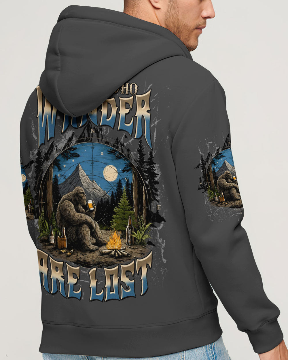 BLISSCORNERS NOT ALL WHO WANDER ARE LOST BIGFOOT COMPASS ALL OVER PRINT