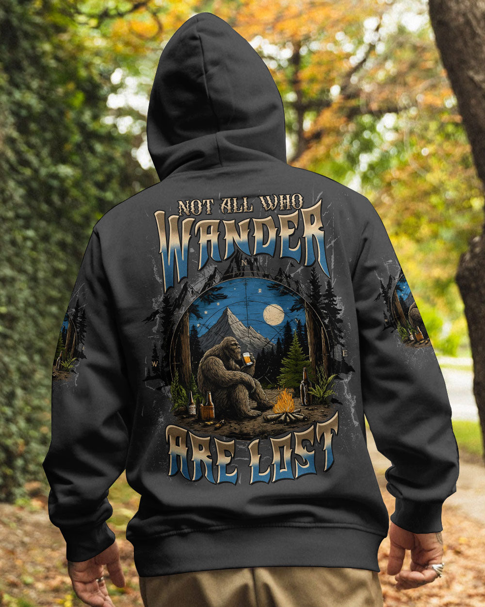 BLISSCORNERS NOT ALL WHO WANDER ARE LOST BIGFOOT COMPASS ALL OVER PRINT