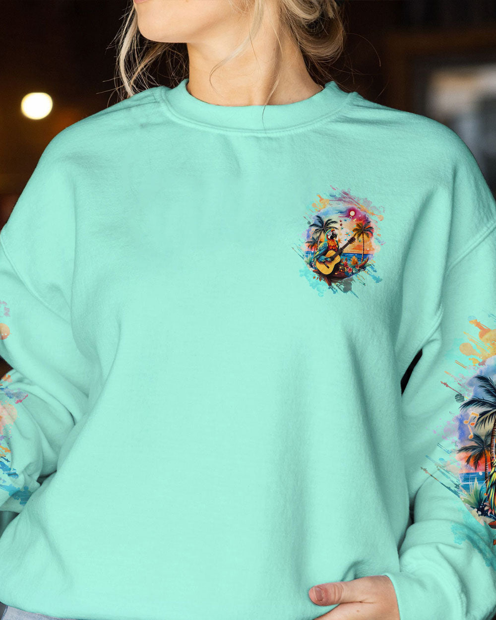 BLISSCORNERS FIND ME WHERE THE MUSIC MEETS THE OCEAN PARROT ALL OVER PRINT