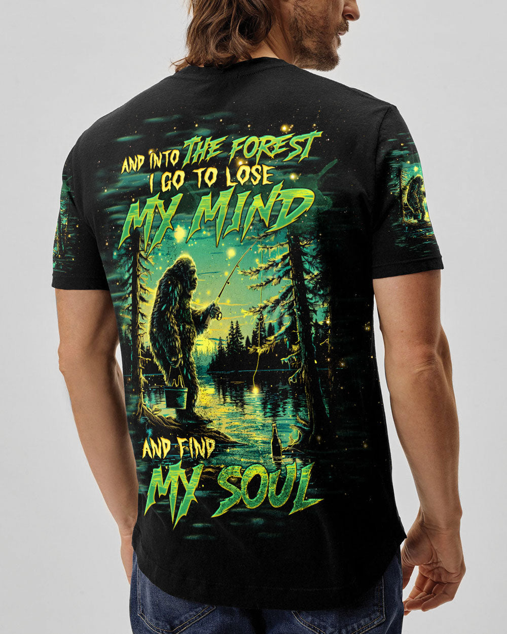 BLISSCORNERS AND INTO THE FOREST I GO BIGFOOT FISHING ALL OVER PRINT