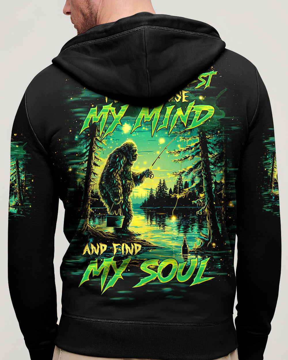 BLISSCORNERS AND INTO THE FOREST I GO BIGFOOT FISHING ALL OVER PRINT