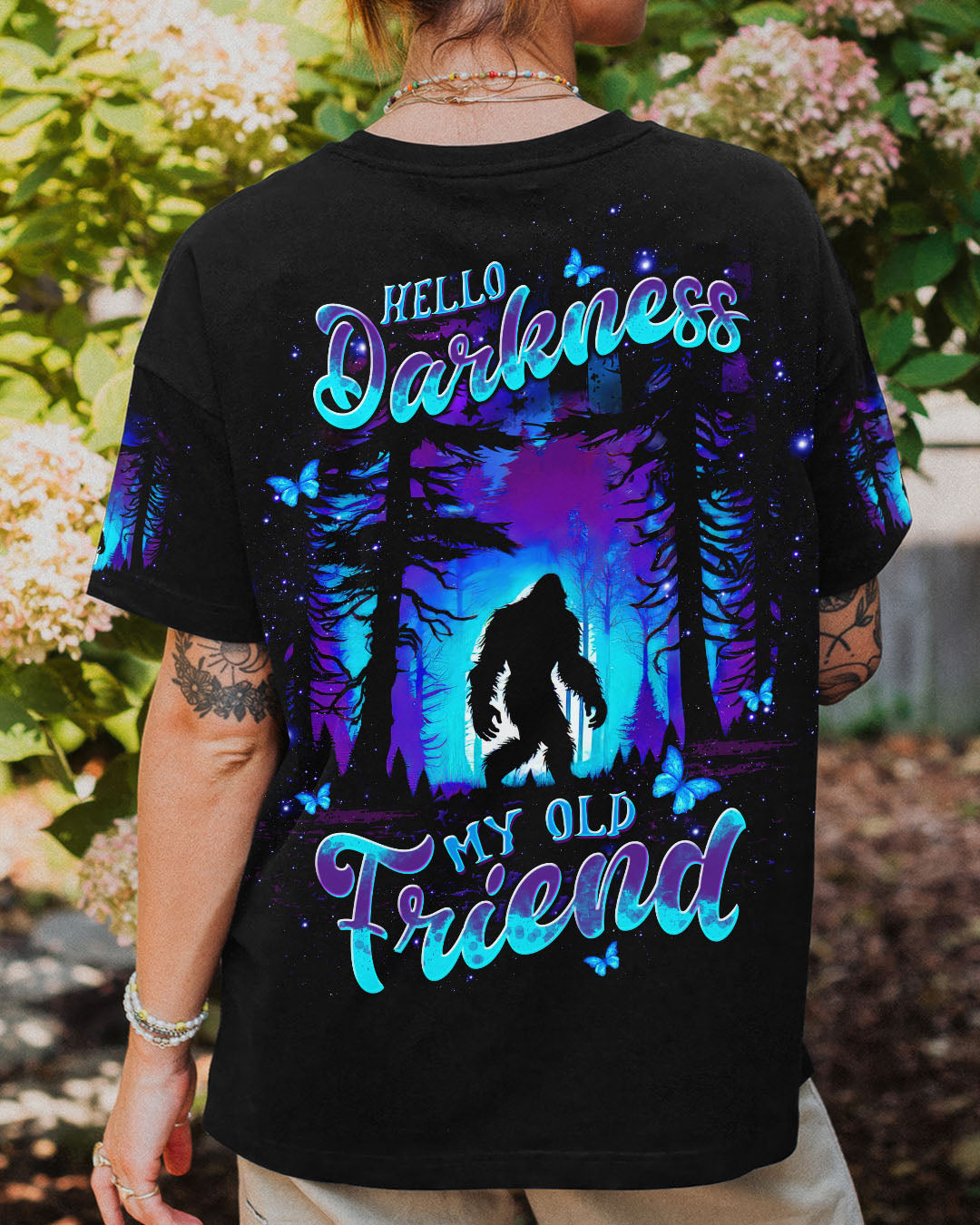 BLISSCORNERS HELLO DARKNESS MY OLD FRIEND BIGFOOT ALL OVER PRINT