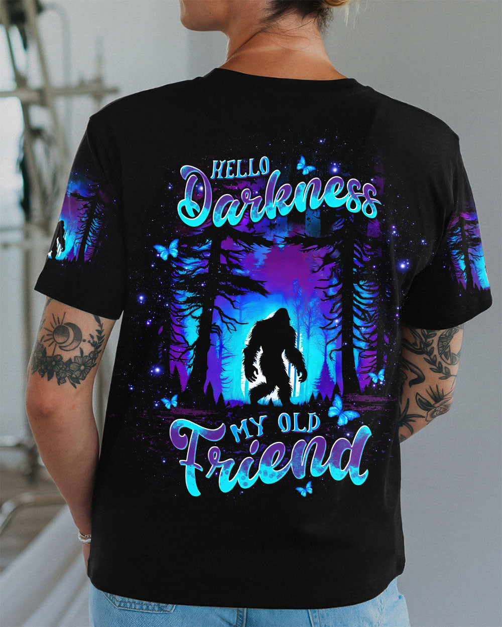 BLISSCORNERS HELLO DARKNESS MY OLD FRIEND BIGFOOT ALL OVER PRINT