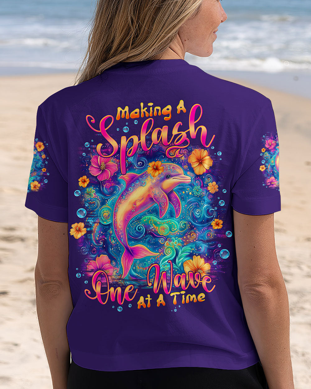 BLISSCORNERS MAKING A SPLASH ONE WAVE AT A TIME DOLPHIN ALL OVER PRINT
