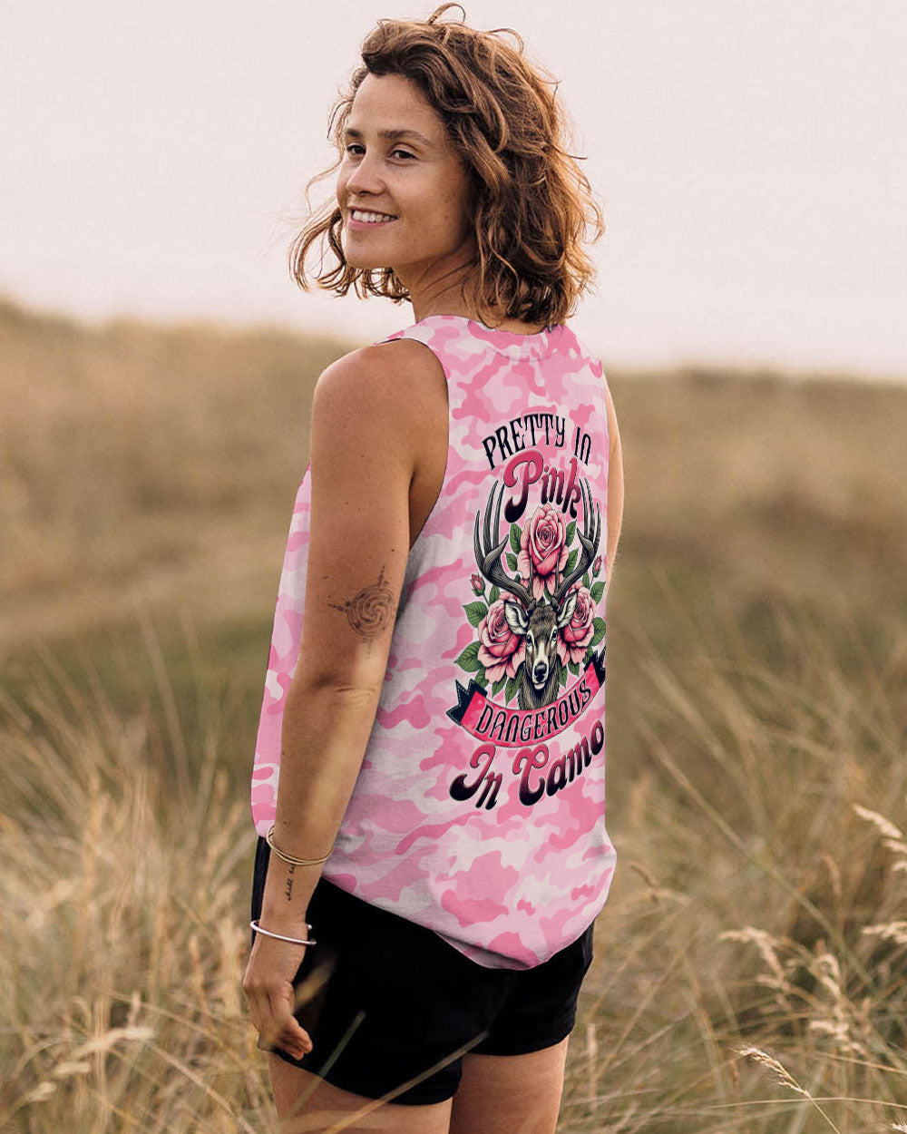 BLISSCORNERS PRETTY IN PINK HUNTING DEER ALL OVER PRINT
