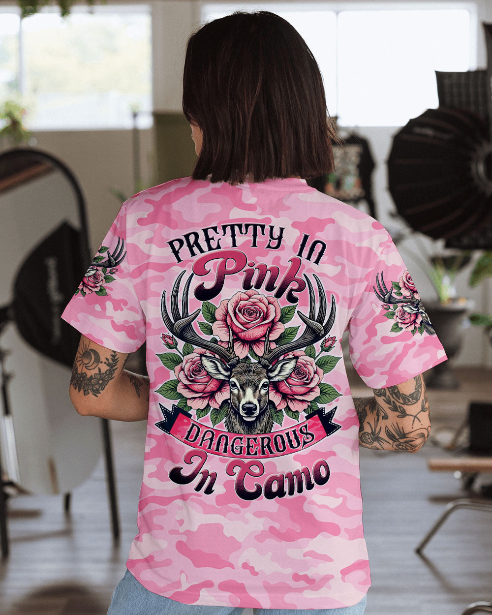 BLISSCORNERS PRETTY IN PINK HUNTING DEER ALL OVER PRINT
