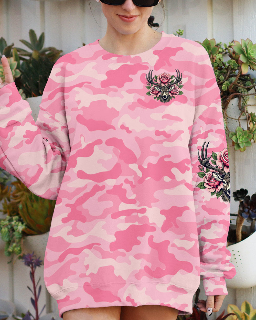 BLISSCORNERS PRETTY IN PINK HUNTING DEER ALL OVER PRINT