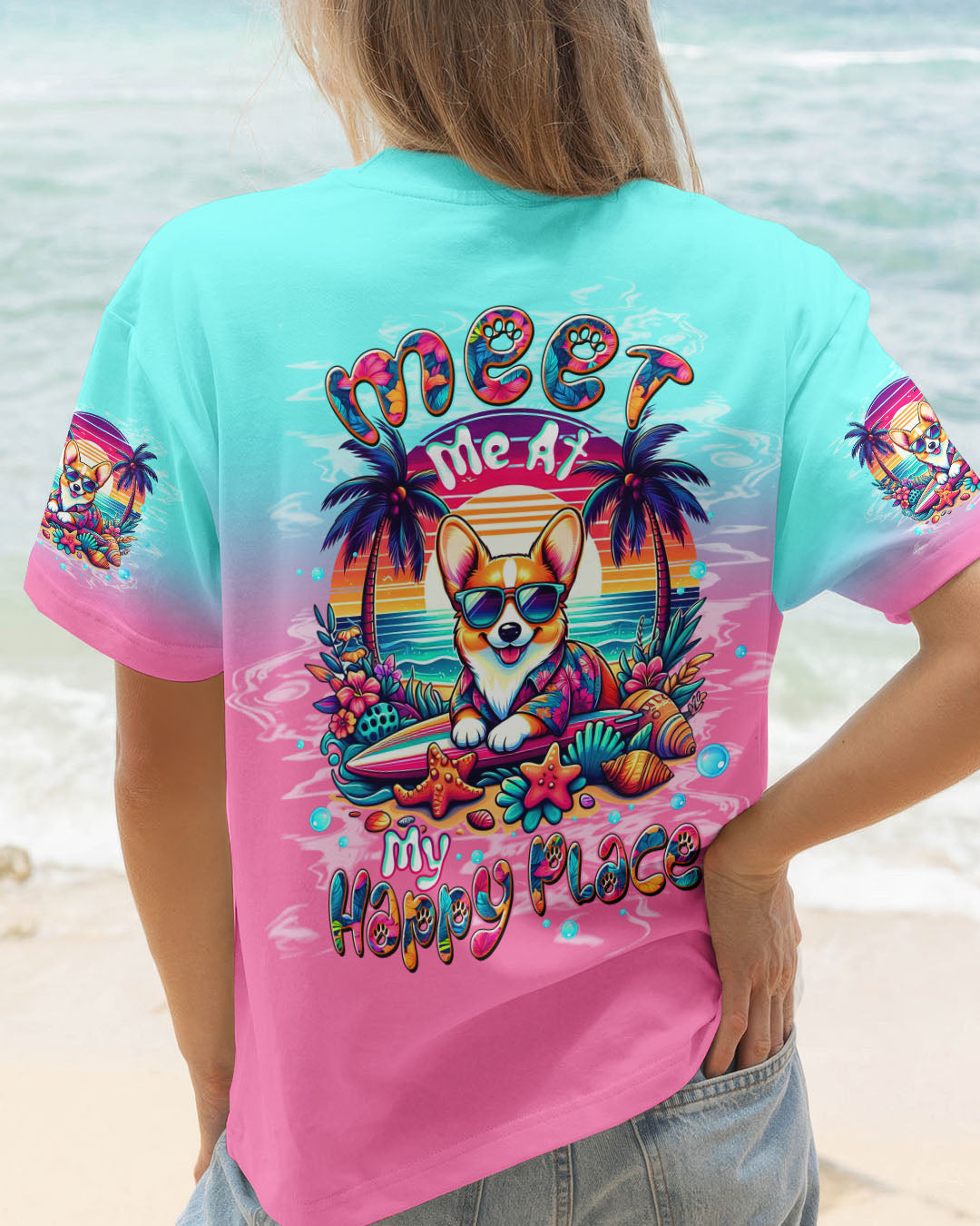 BLISSCORNERS MEET ME AT MY HAPPY PLACE DOG CORGI ALL OVER PRINT