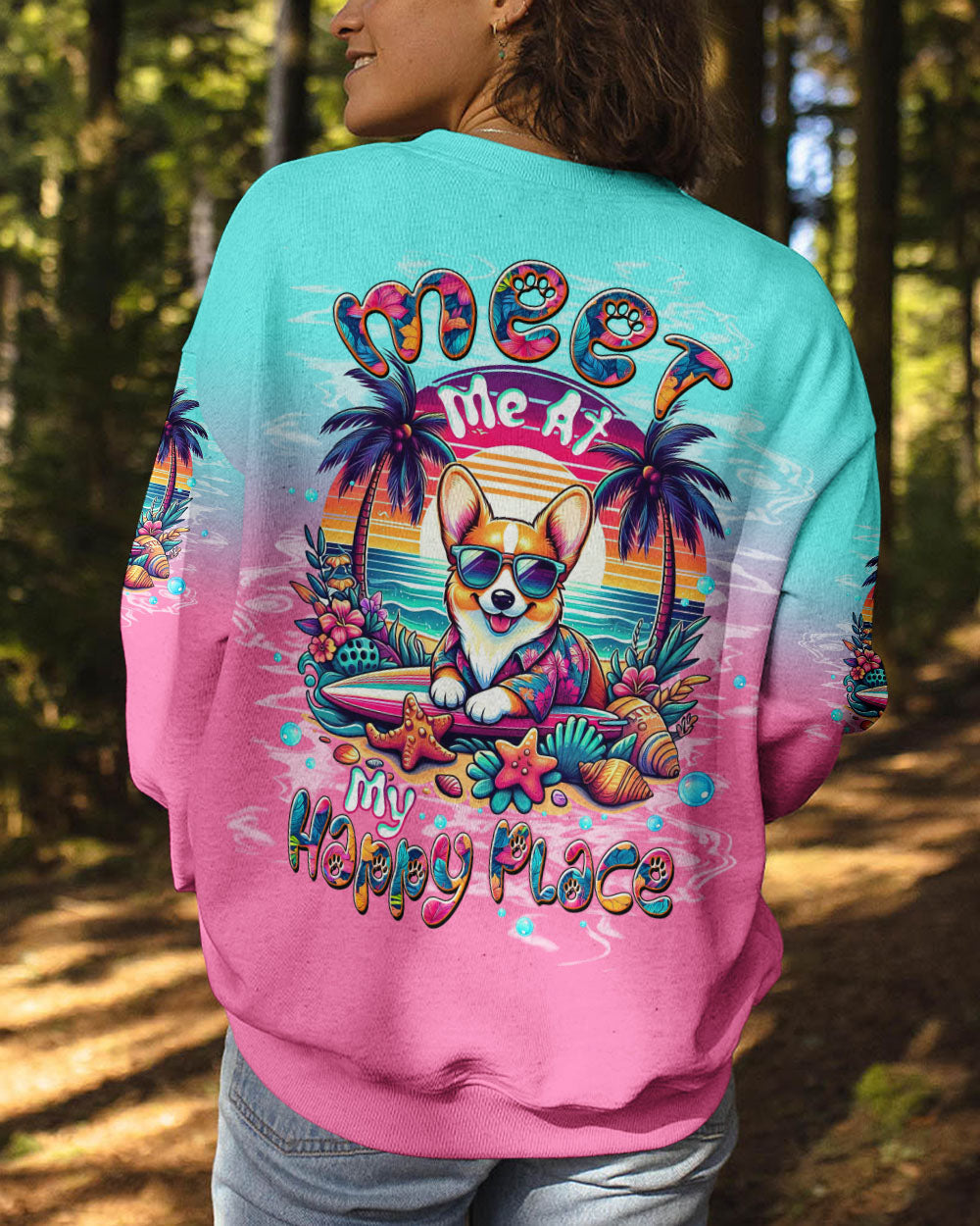 BLISSCORNERS MEET ME AT MY HAPPY PLACE DOG CORGI ALL OVER PRINT