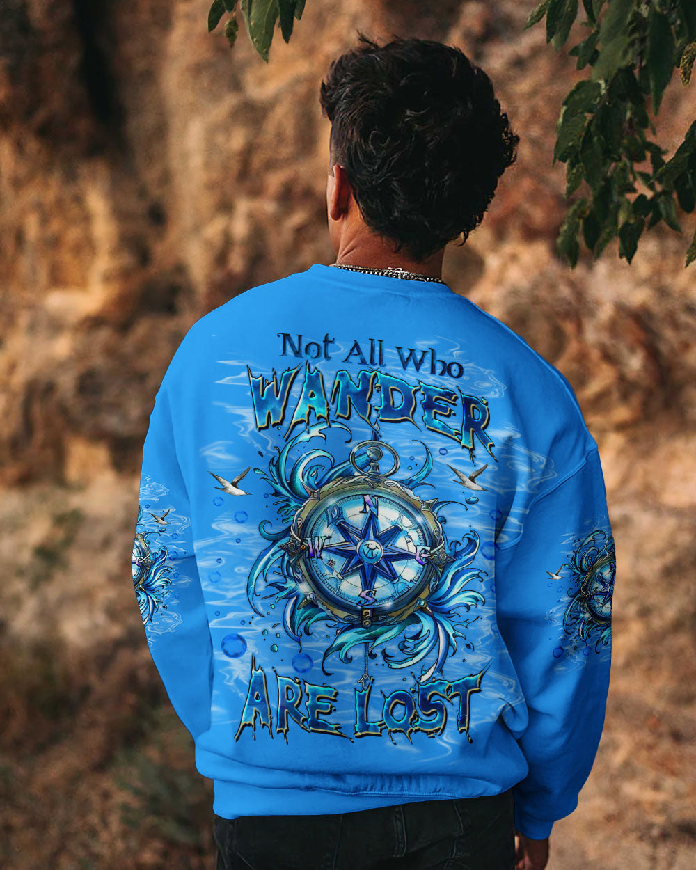 BLISSCORNERS NOT ALL WHO WANDER ARE LOST COMPASS OCEAN ALL OVER PRINT