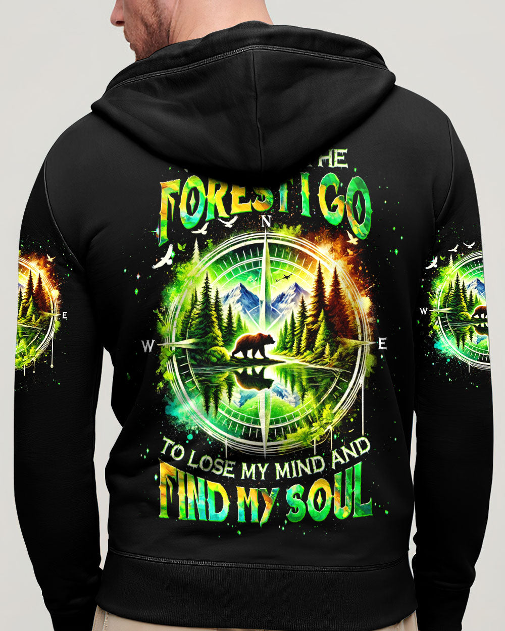 BLISSCORNERS AND INTO THE FOREST I GO BEAR COMPASS ALL OVER PRINT