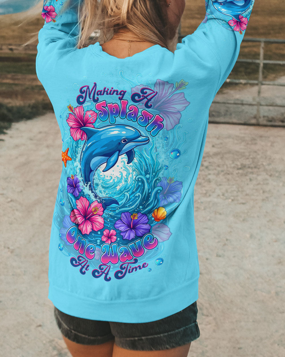 BLISSCORNERS MAKING A SPLASH ONE WAVE AT A TIME DOLPHIN ALL OVER PRINT