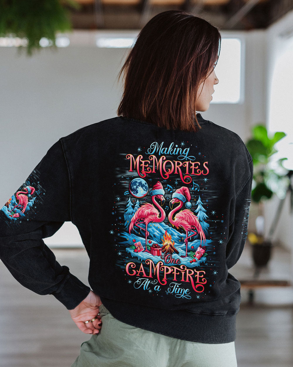 BLISSCORNERS MAKING MEMORIES ONE CAMPFIRE AT A TIME FLAMINGO CHRISTMAS ALL OVER PRINT - TLTW1410244