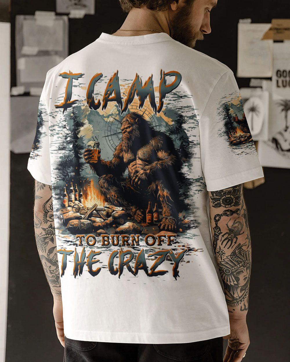 BLISSCORNERS I CAMP TO BURN OFF THE CRAZY BIGFOOT ALL OVER PRINT