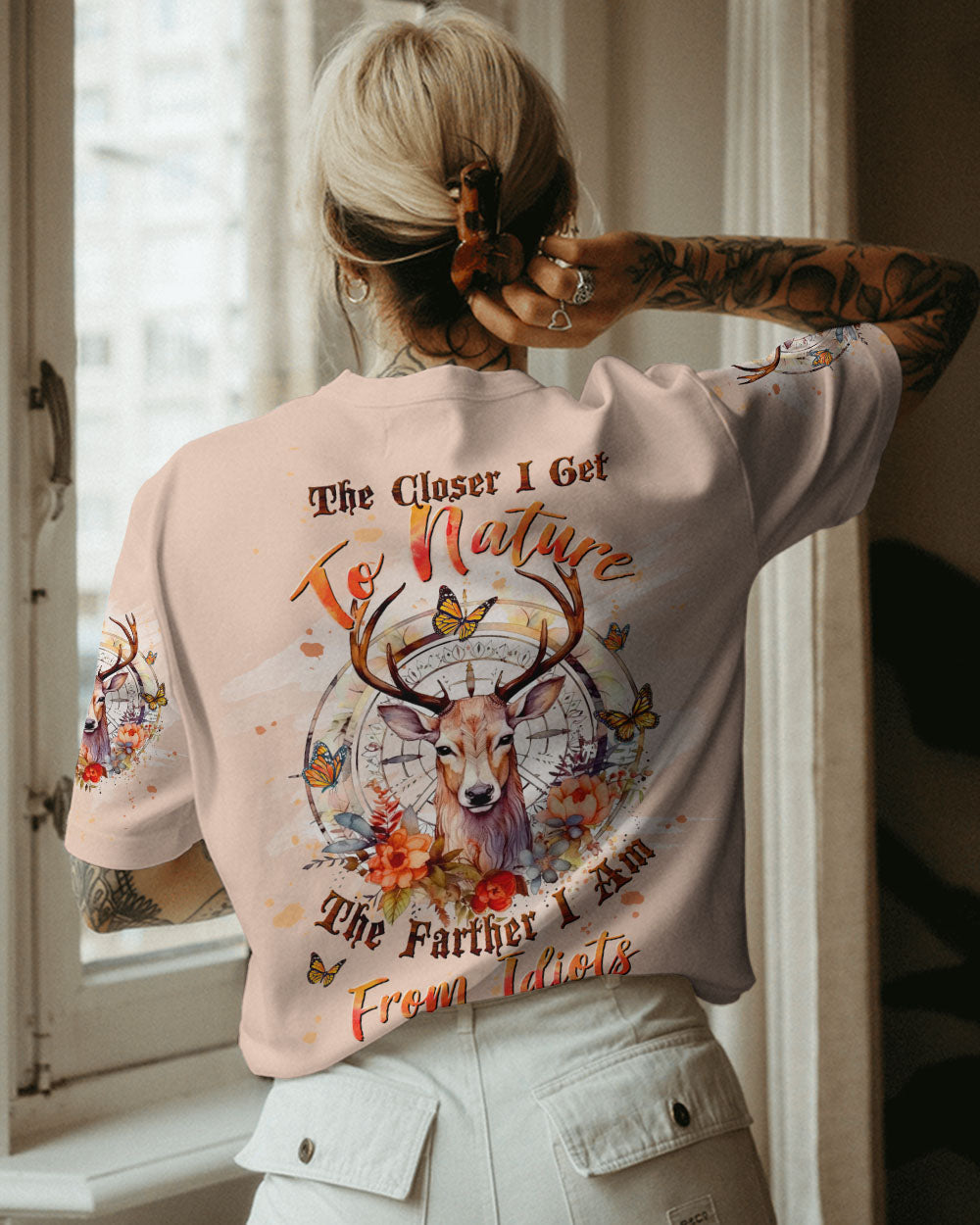 BLISSCORNERS THE CLOSER I GET TO NATURE DEER COMPASS ALL OVER PRINT
