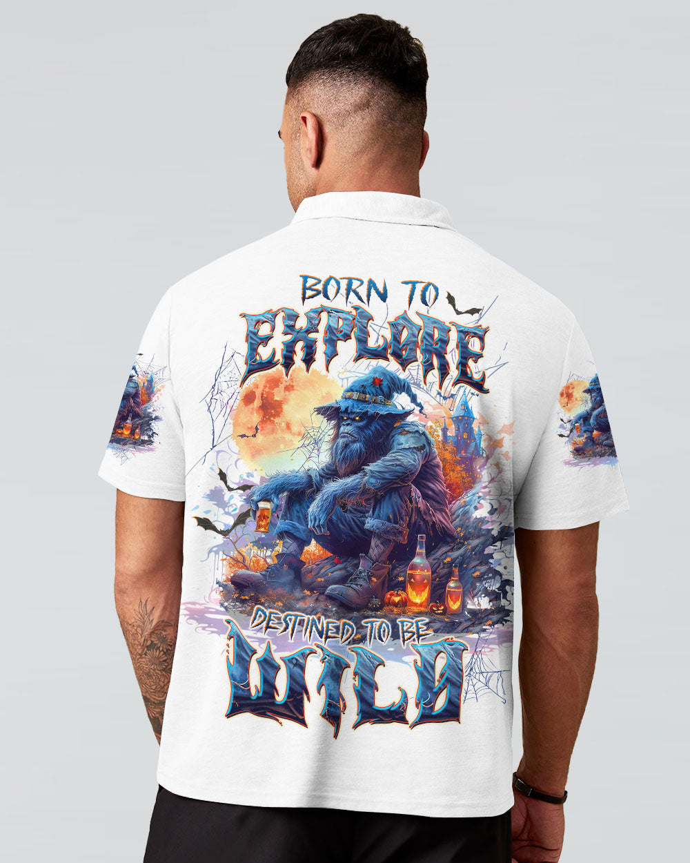 BLISSCORNERS BORN TO EXPLORE DESTINED TO BE WILD BIGFOOT HALLOWEEN ALL OVER PRINT