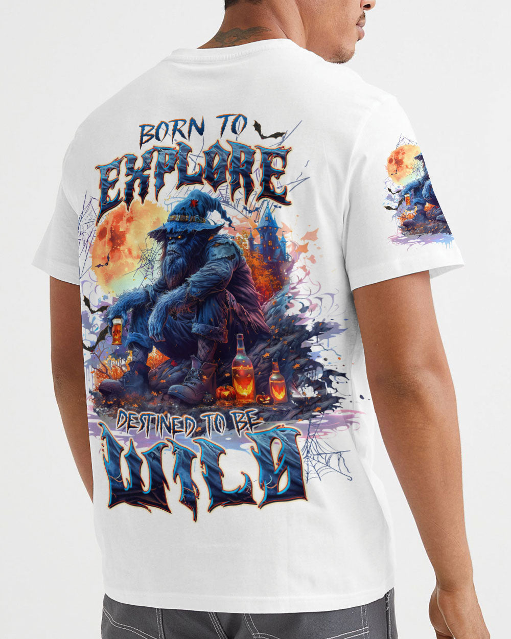 BLISSCORNERS BORN TO EXPLORE DESTINED TO BE WILD BIGFOOT HALLOWEEN ALL OVER PRINT