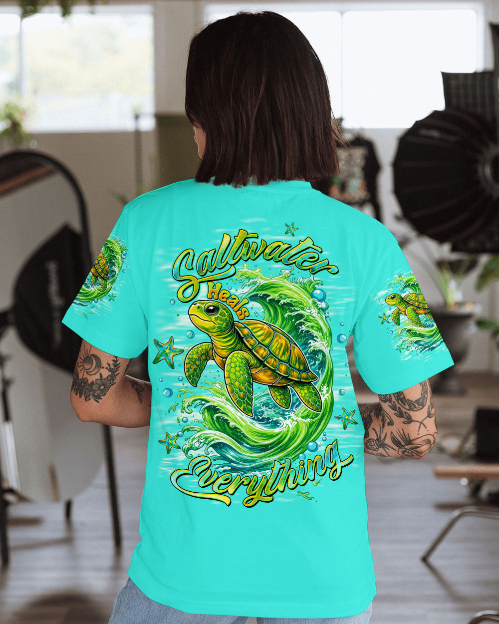 BLISSCORNERS SALTWATER HEALS EVERYTHING TURTLE ALL OVER PRINT