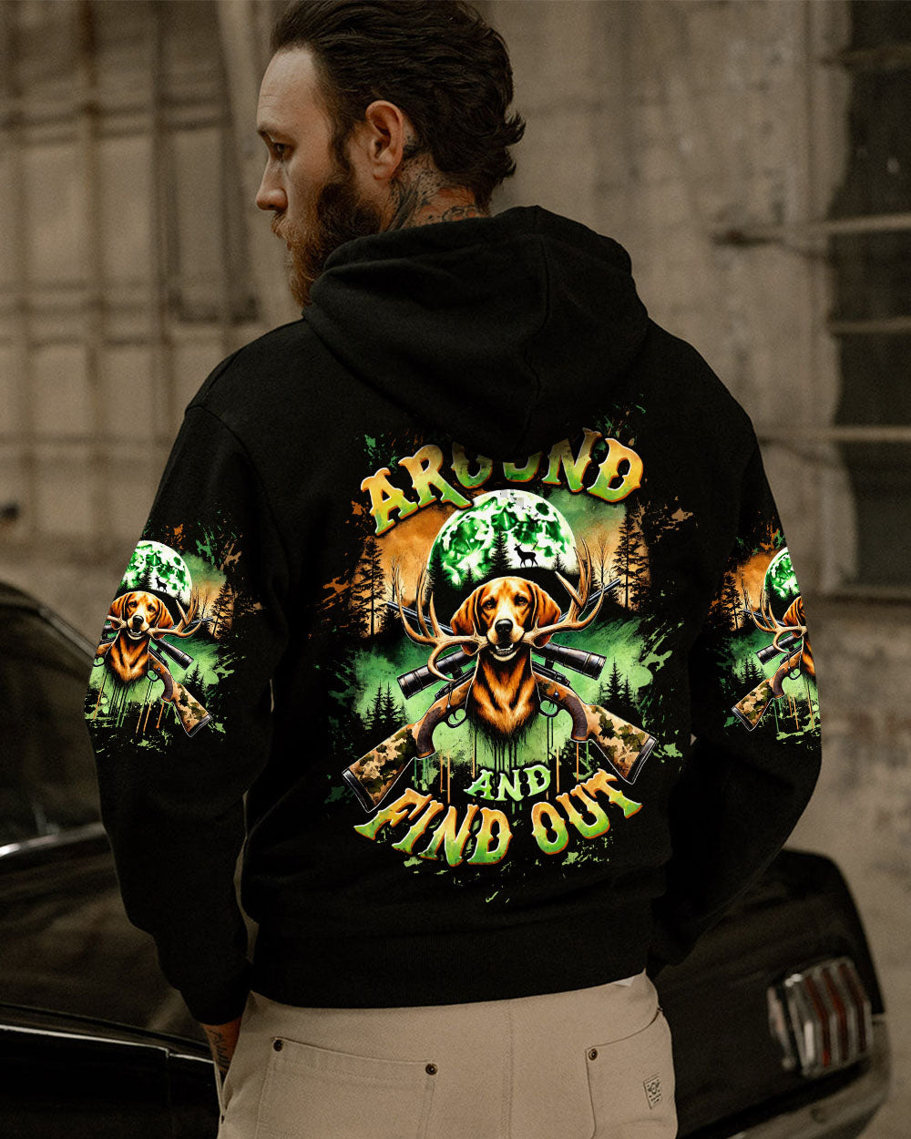 BLISSCORNERS BUCK AROUND AND FIND OUT DEER HUNTING FOXHOUND DOG ALL OVER PRINT