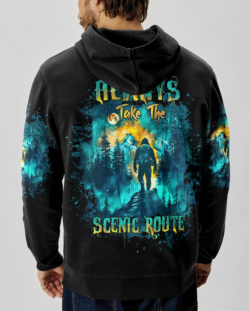 BLISSCORNERS ALWAYS TAKE THE SCENIC ROUTE COMPASS BIGFOOT ALL OVER PRINT