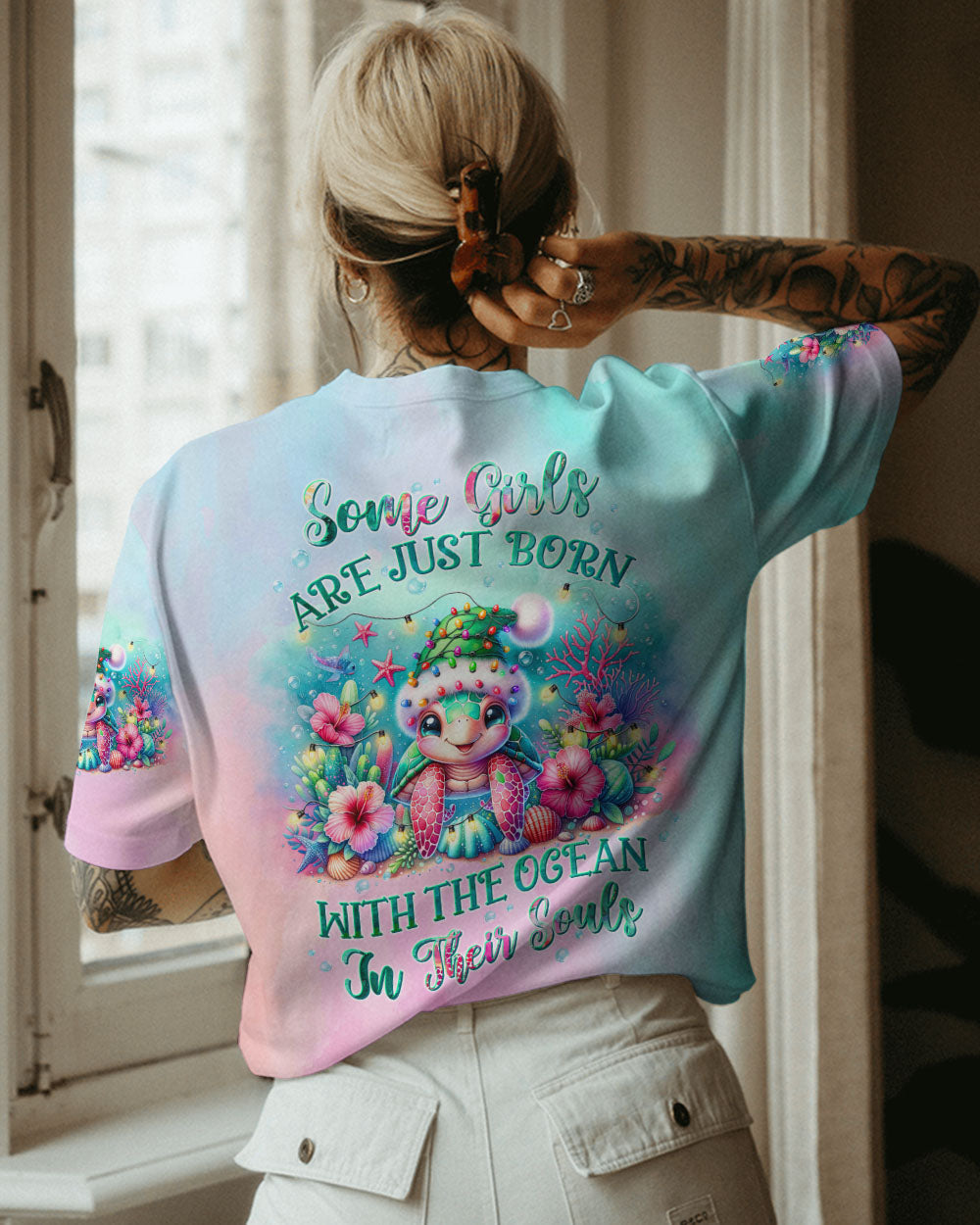 BLISSCORNERS SOME GIRLS ARE JUST BORN TURTLE CHRISTMAS ALL OVER PRINT