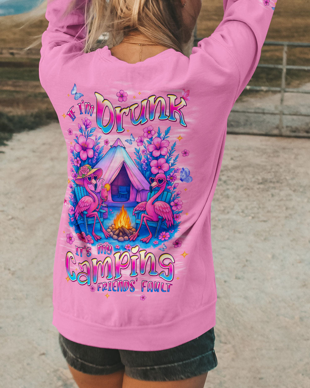 BLISSCORNERS IF I'M DRUNK FLAMINGO CAMPING ALL OVER PRINT