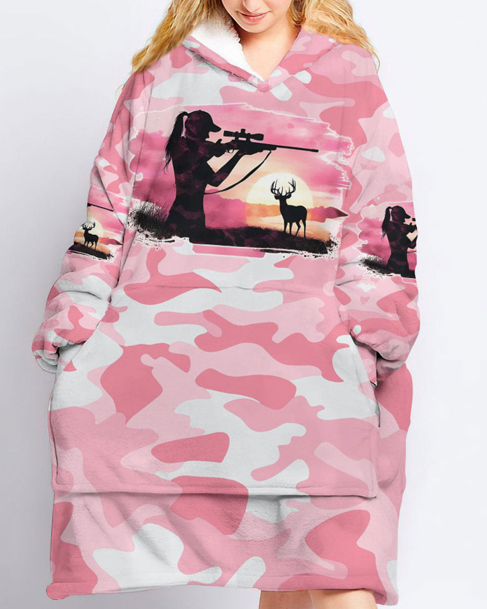 BLISSCORNERS PRETTY IN PINK HUNTING SHERPA BLANKET HOODIE