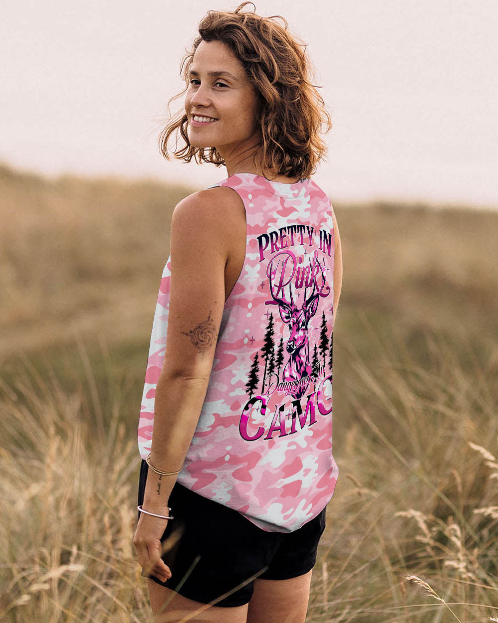 BLISSCORNERS PRETTY IN PINK DEER HUNTING ALL OVER PRINT