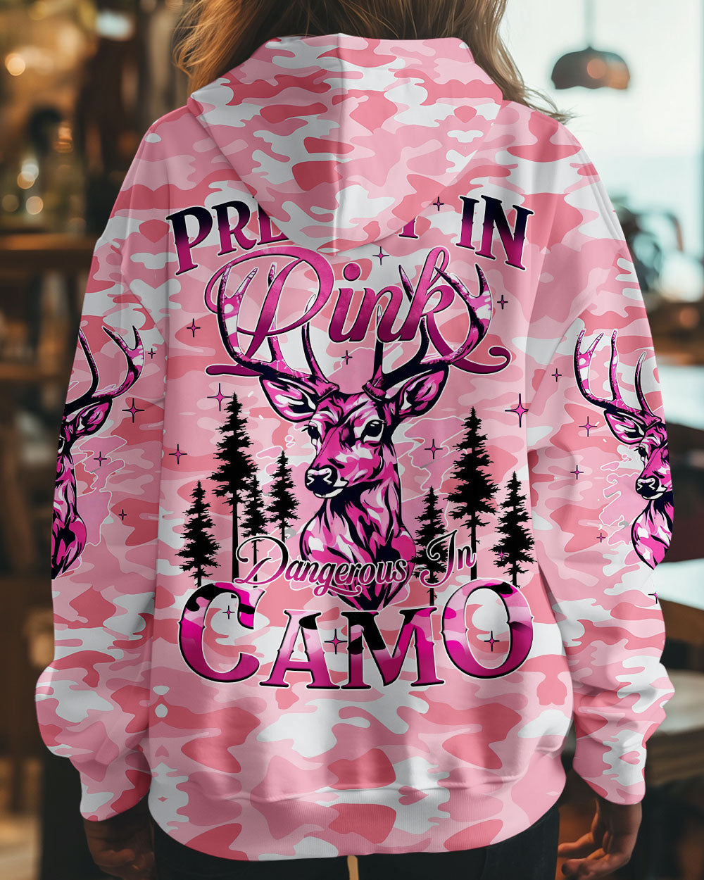 BLISSCORNERS PRETTY IN PINK DEER HUNTING ALL OVER PRINT