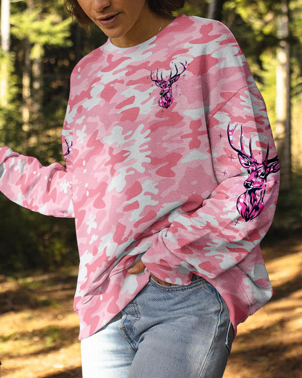 BLISSCORNERS PRETTY IN PINK DEER HUNTING ALL OVER PRINT